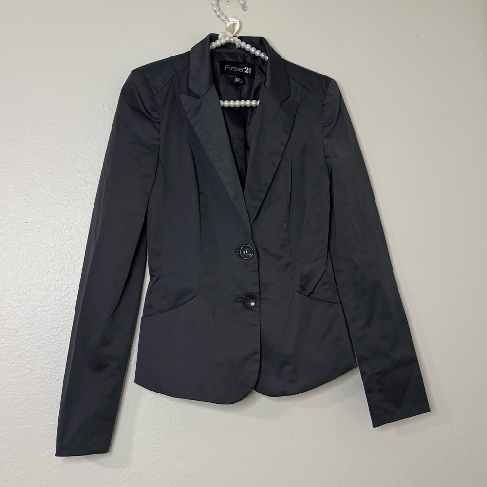 Forever 21 Women Gray Satin Double Breasted Fitted Blazer - Picture 9 of 10